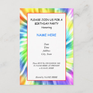 Tie Dye Birthday Party Invitation Card