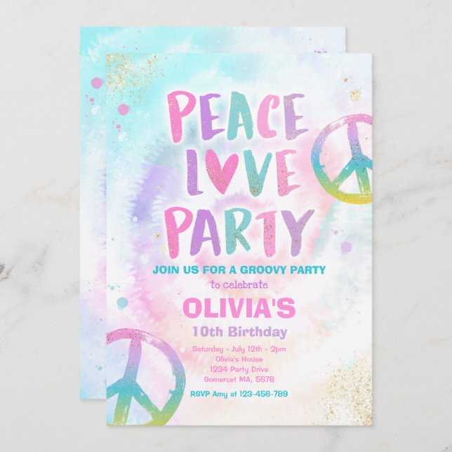 Tie Dye Birthday Party Pastel Tie Dye Hippy Party Invitation (Front/Back)