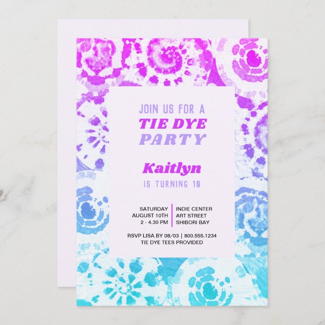 Tie Dye Birthday Party Retro Summer Bright Invitation (Front/Back)