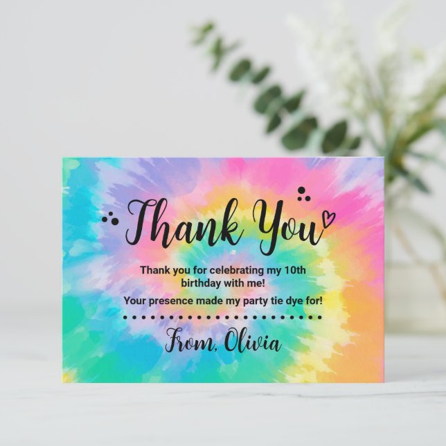 Tie Dye Birthday Party Thank You Card (Standing Front)