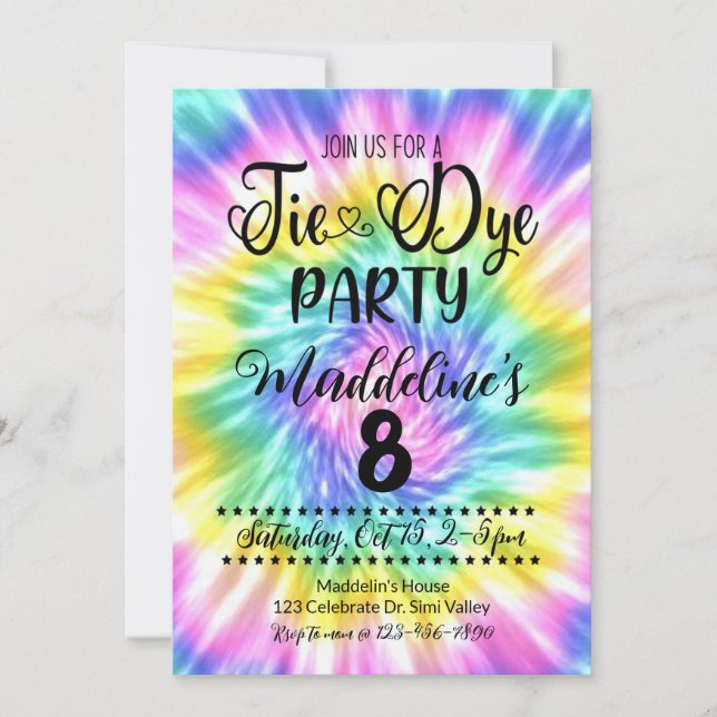 Tie Dye Birthday, Tie Dye Party, Invitation (Front)