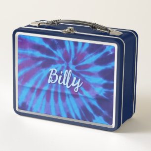 Tie Dye Blue Teal Purple Colourful Pattern Hippie Metal Lunch Box