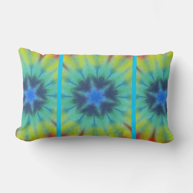 Tie Dye Blue Yellow Red Green Lumbar Cushion (Front)