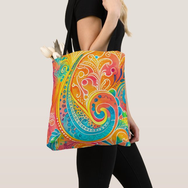 Tie Dye Boho Hippy 60s Colourful Tote Bag (Close Up)