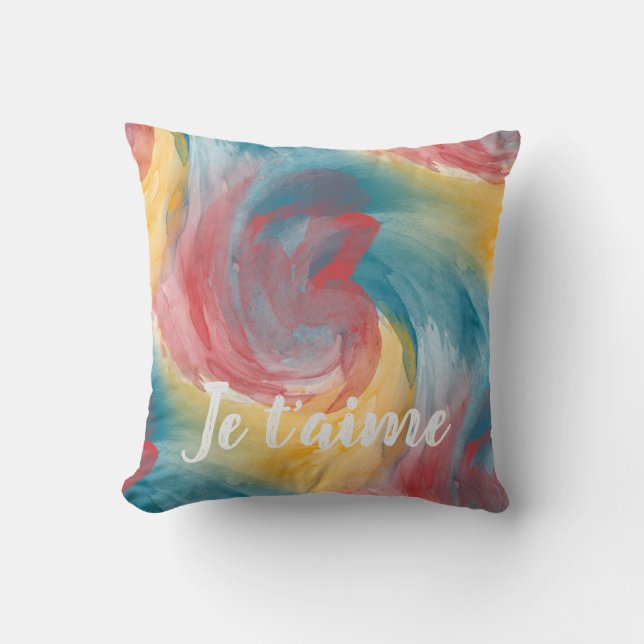 Tie-Dye Bold Colours Painterly Watercolor in Love Cushion (Front)