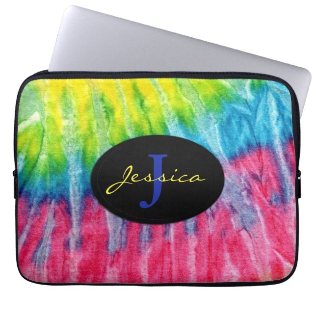 Tie Dye Bright Custom Monogram Laptop Sleeve (Front)