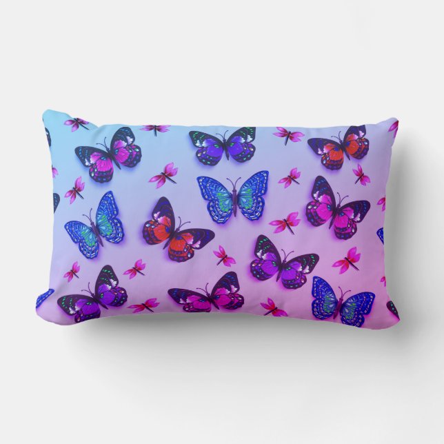 Tie-dye Butterfly Print Lumbar Throw Pillow (Front)