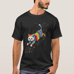 Tie Dye Cat Design Colourful Tye Dye Kitten For Ca T-Shirt