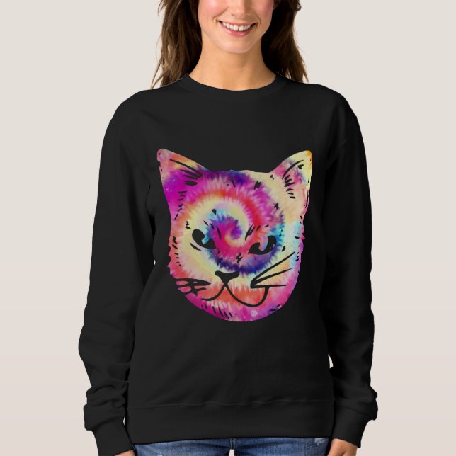 Tie Dye Cat Kitten  Hippie Sweatshirt (Front)