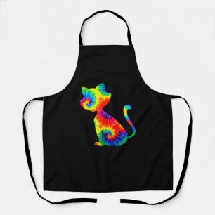Tie Dye Cat Shirt _ Colourful Tye Dye Kitten_1 Apron