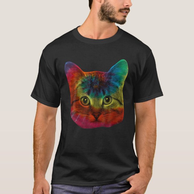 Tie Dye Cat Shirt Colourful Tye Dye Kitten T Shirt (Front)