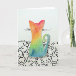 Tie Dye Cat with Bubbles Greeting Card