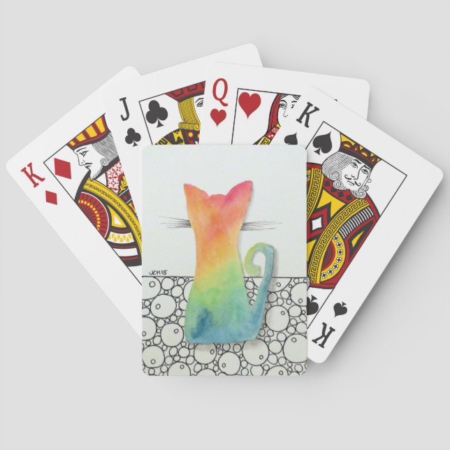 Tie Dye Cat with Bubbles Playing Cards (Back)