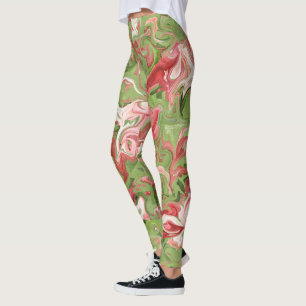 Tie Dye Christmas Leggings - Red & Green Holiday