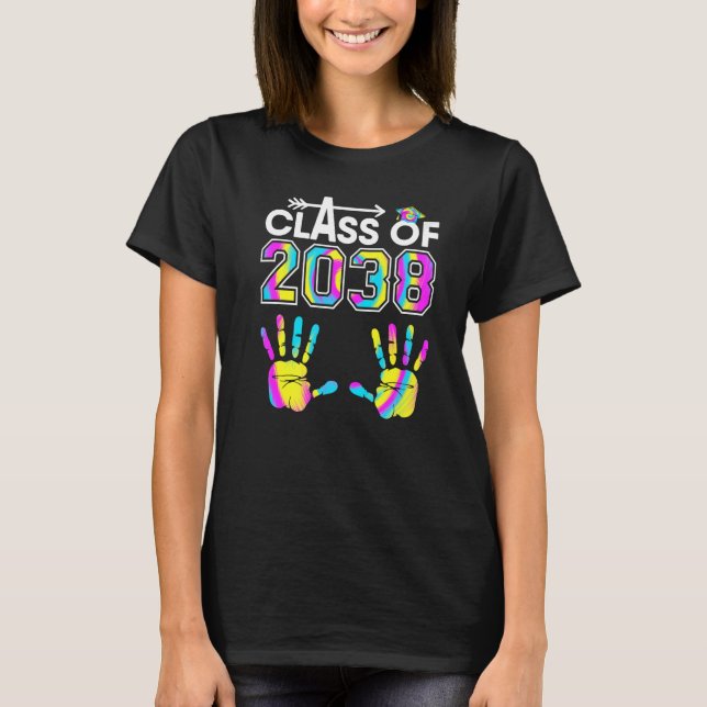 Tie Dye Class Of 2038 Kindergarten Handprint Grow  T-Shirt (Front)