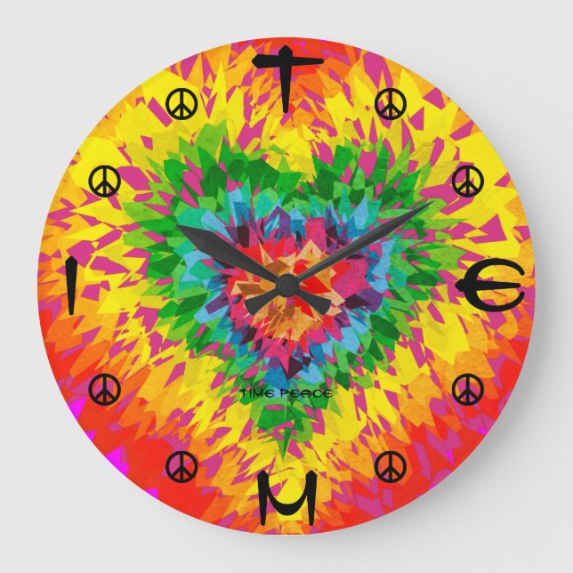 Tie Dye Colour Burst Heart Peace Wall Timepiece  Large Clock (Front)