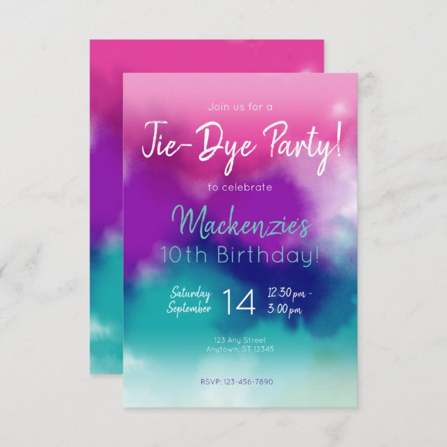 Tie-Dye Colourful Birthday Party Invitation (Front/Back)