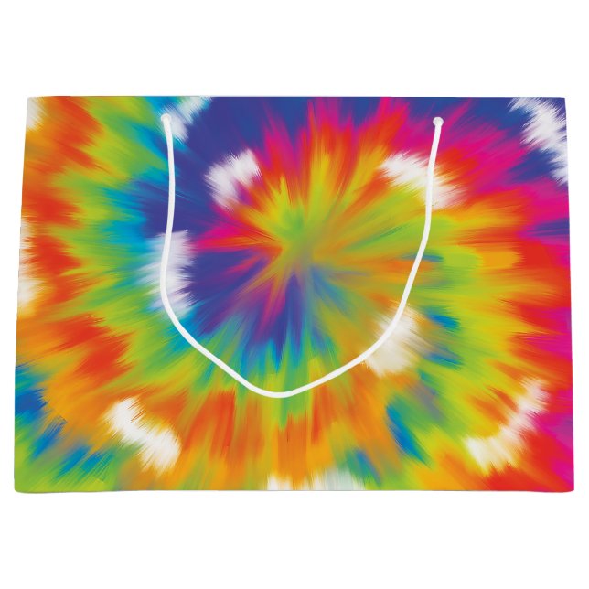 Tie-Dye Colourful Rainbow Pattern, Trendy Matching Large Gift Bag (Front)