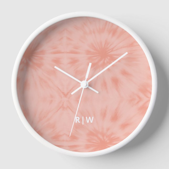 Tie Dye | Coral Pink Modern Pastel Clock (Front)