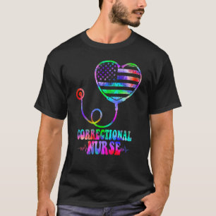 Tie Dye Corrections Nurse Thin Grey Line Heart Fla T-Shirt