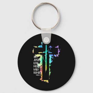 Tie Dye Cross Micah 68 Act Justly Bible Scripture Key Ring