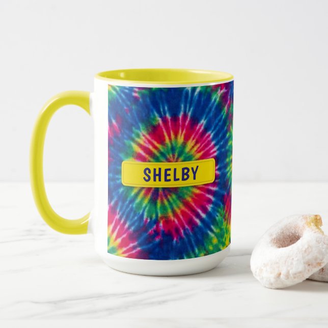 Tie-Dye Custom Name Colourful Gift Mug (With Donut)