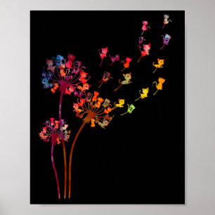 Tie Dye Dandelion Cats Flower Colourful Pet Cat Poster