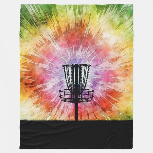 Tie Dye Disc Golf Basket Fleece Blanket (Front)