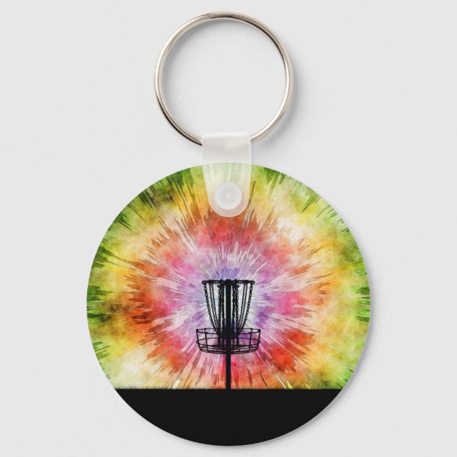 Tie Dye Disc Golf Basket Key Ring (Front)
