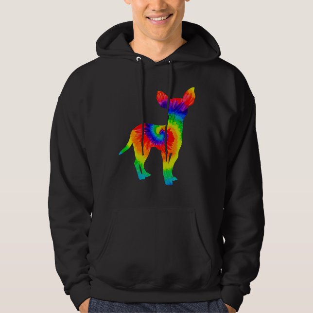 Tie Dye Dog Hippie Chihuahua Retro Hoodie (Front)