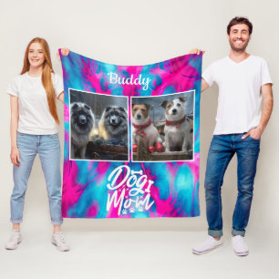Tie Dye Dog Mum Personalised Pink Blue Fleece Blanket