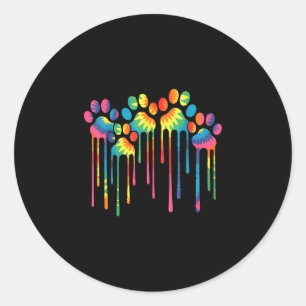 Tie dye dog paw heart print watercolors painting classic round sticker
