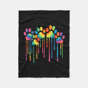 Tie dye dog paw heart print watercolors painting fleece blanket