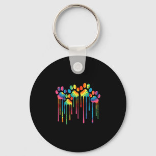 Tie dye dog paw heart print watercolors painting key ring