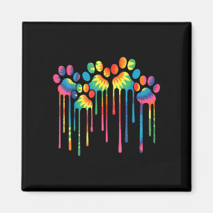 Tie dye dog paw heart print watercolors painting magnet