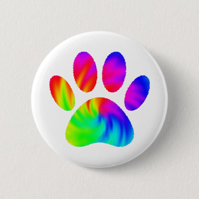 Tie Dye Dog Paw Print Graphic 6 Cm Round Badge (Front)
