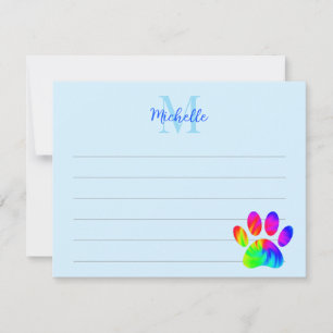 Tie Dye Dog Paw Print Graphic Blue Lined Monogram Card