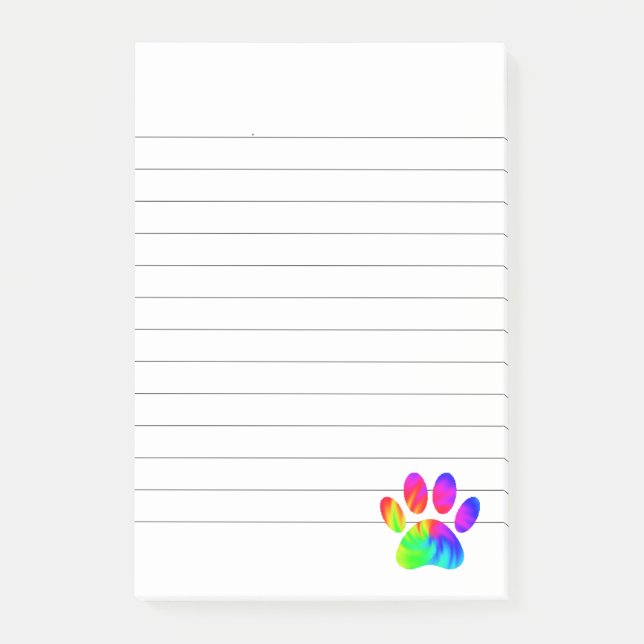 Tie Dye Dog Paw Print Graphic Lined Post-it Notes (Front)