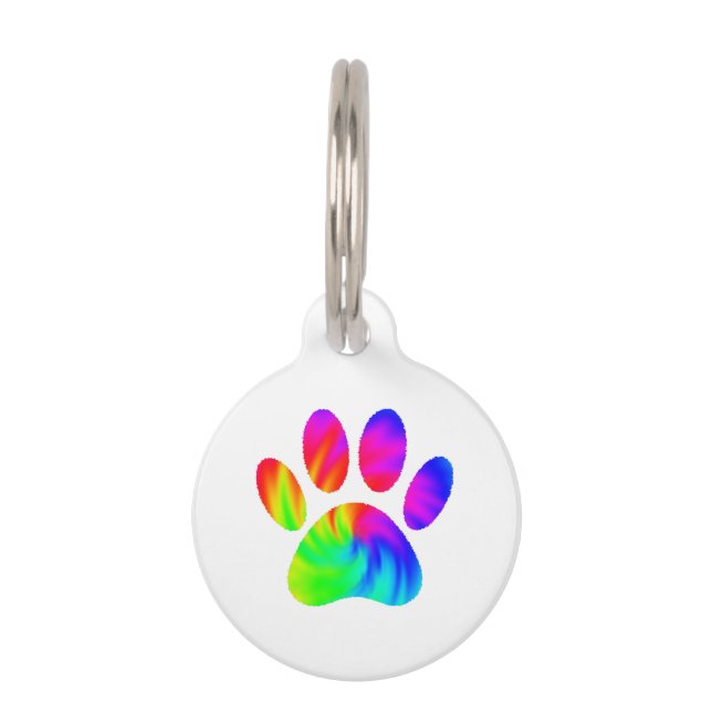 Tie Dye Dog Paw Print Graphic Pet Tag (Front)