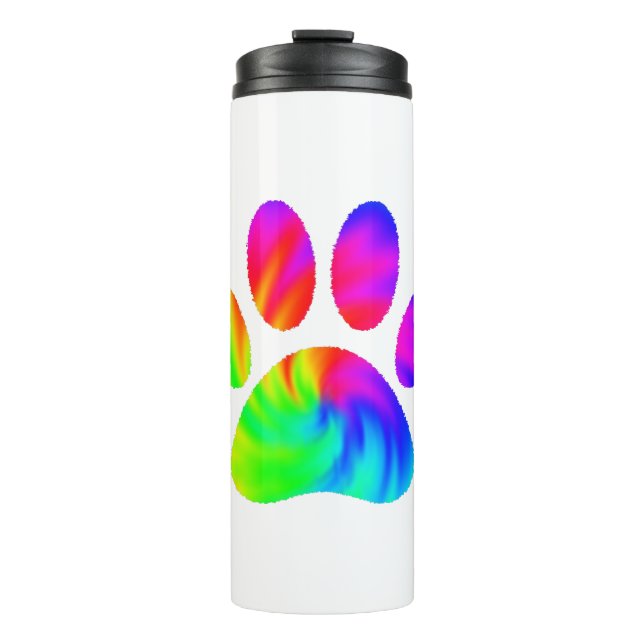 Tie Dye Dog Paw Print Graphic Thermal Tumbler (Front)