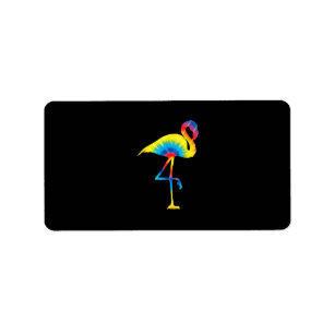 Tie Dye Flamingo Rainbow Print Bird Animal Hippie Label