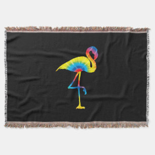 Tie Dye Flamingo Rainbow Print Bird Animal Hippie Throw Blanket