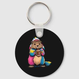 Tie-dye Football Groundhog Happy Groundhog Day Gam Key Ring