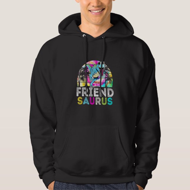 Tie Dye Friendsaurus Dinosaur Daddy Saurus Family  Hoodie (Front)