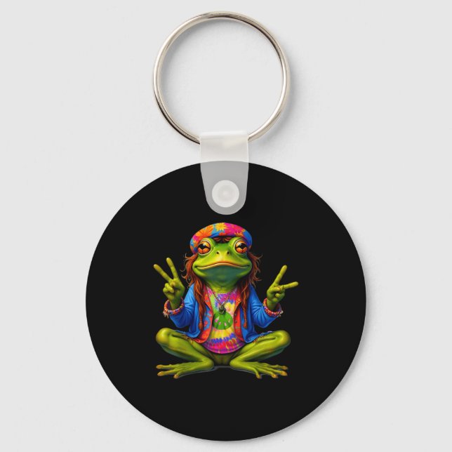 Tie-dye Frog Peace Sign 60s 70s Hipe Men Women  Key Ring (Front)