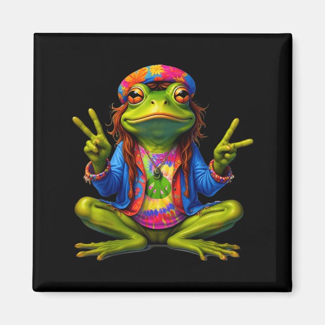 Tie-dye Frog Peace Sign 60s 70s Hipe Men Women  Magnet (Front)