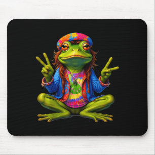 Tie-dye Frog Peace Sign 60s 70s Hipe Men Women Mouse Pad