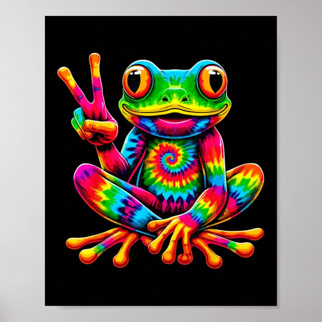 Tie-dye Frog Peace Sign Hippie  (Front)