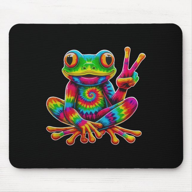 Tie-dye Frog Peace Sign Hippie Christmas Frog  Mouse Pad (Front)