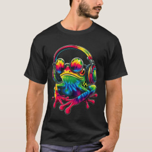 Tie-Dye Frog Peace Sign Hippie Frog With Headphone T-Shirt